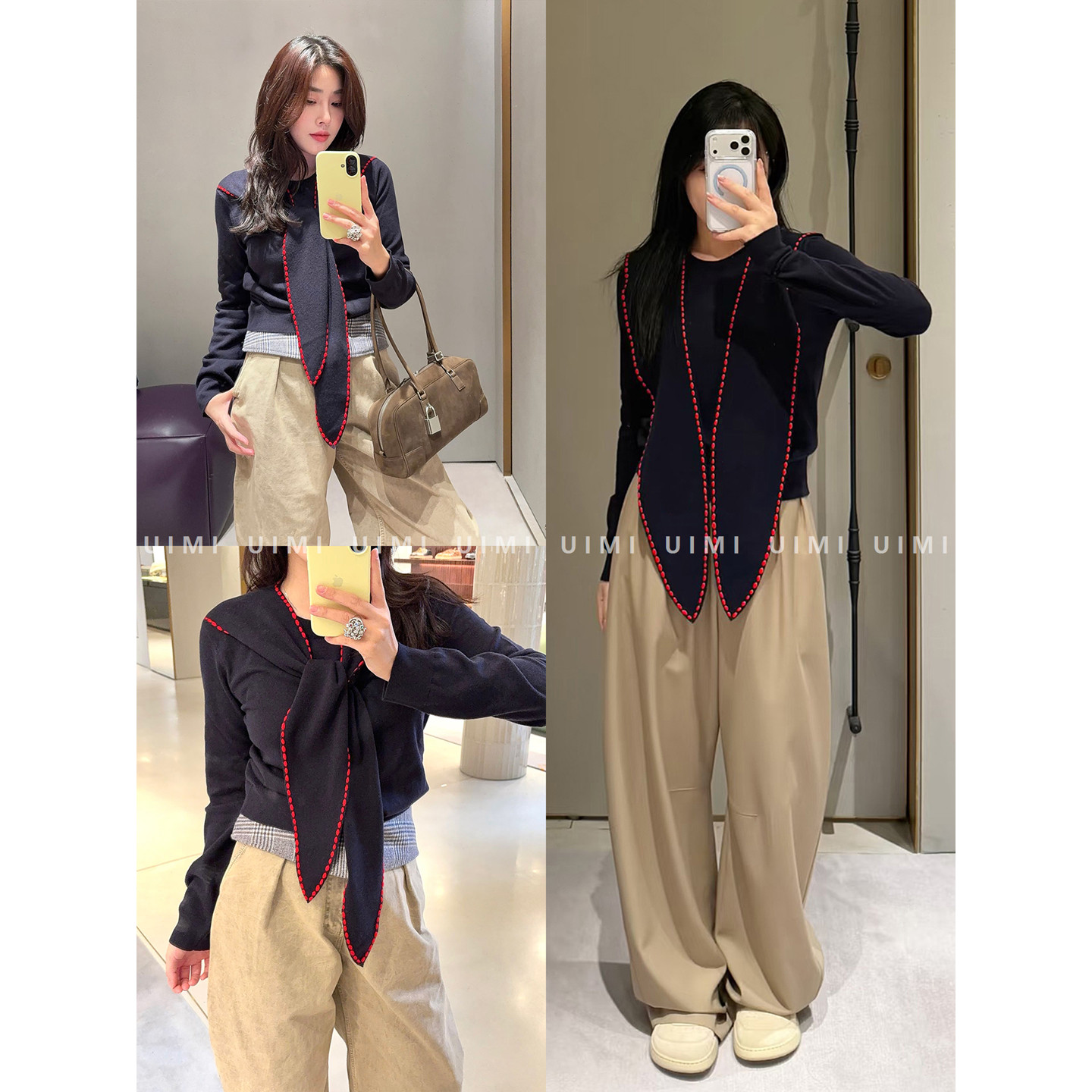 UIMI/轻松穿出天鹅颈！26ss 学院风刺绣羊毛针织衫披肩长袖上衣