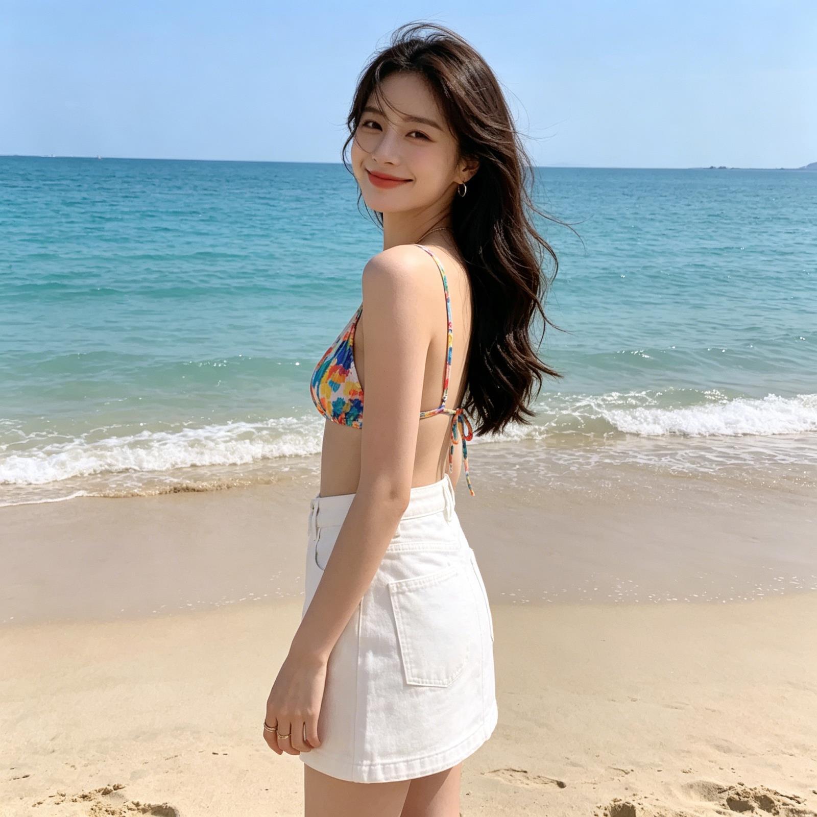 设计感通勤高腰白色短款牛仔女