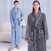睡衣睡袍加厚冬天长款 秋冬季 情侣浴袍男浴巾式 法兰绒女珊瑚绒长袍