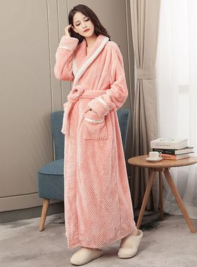 睡袍到脚踝女秋冬季长款浴袍加厚毛毛珊瑚绒孕妇连体睡衣2025新款