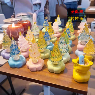景德镇转转圣诞树玻璃琉璃旋转桌面小型转转摆件迷你圣诞树节礼物