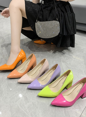 33-43码女士高跟鞋尖头浅口小皮鞋OL工作鞋大码女鞋cos伪娘变装鞋