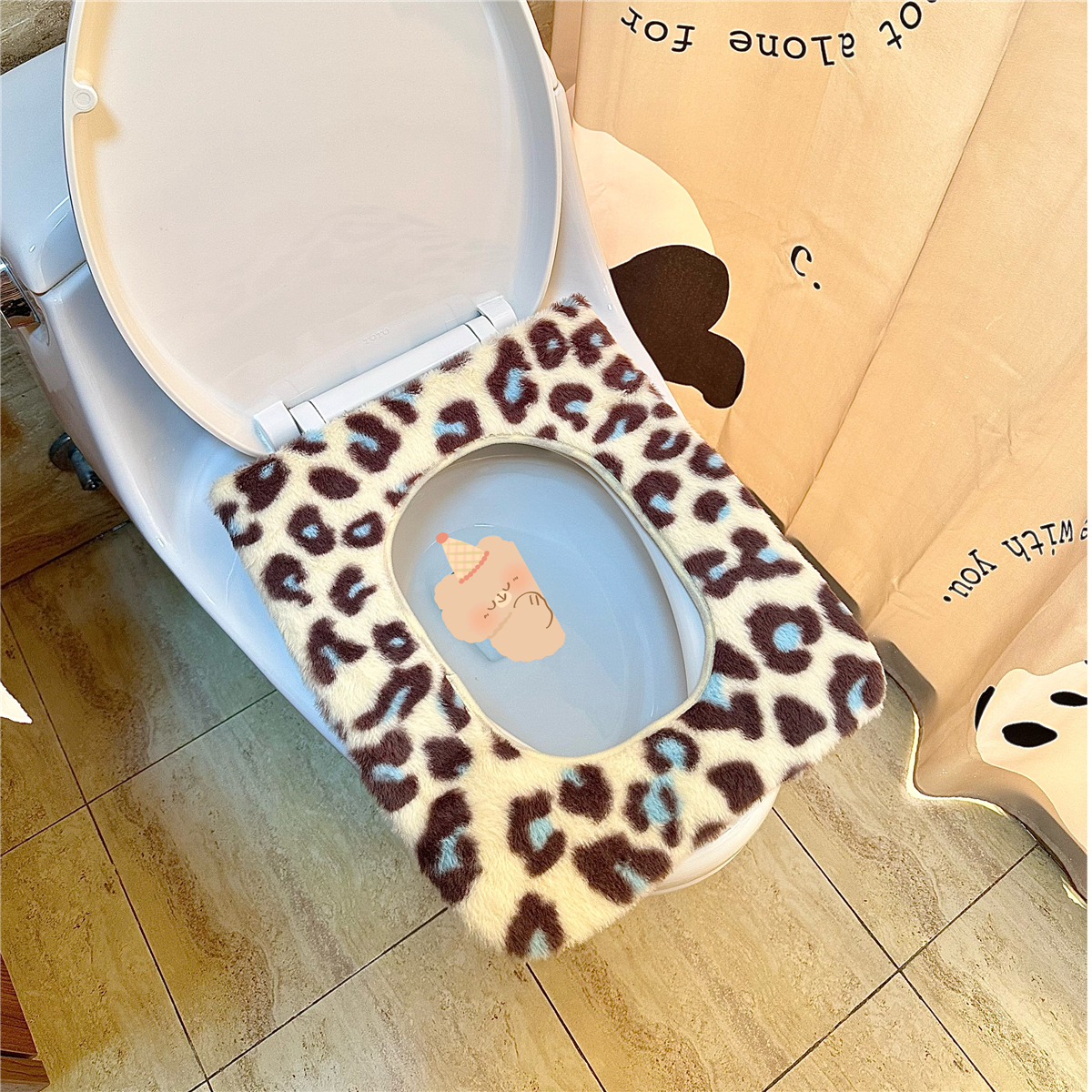 新品方形豹纹马桶坐垫 加绒保暖坐便套家用长方形马桶圈垫子