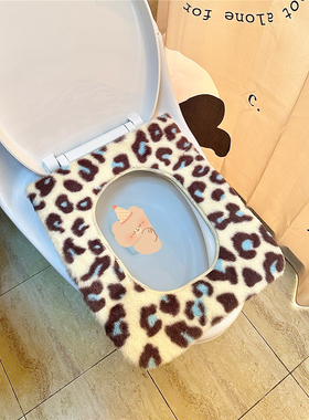 新品方形豹纹马桶坐垫 加绒保暖坐便套家用长方形马桶圈垫子