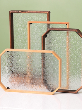 轻奢实木玻璃托盘复古海棠茶盘景泰蓝掐丝珐琅手工DIY制件底盘