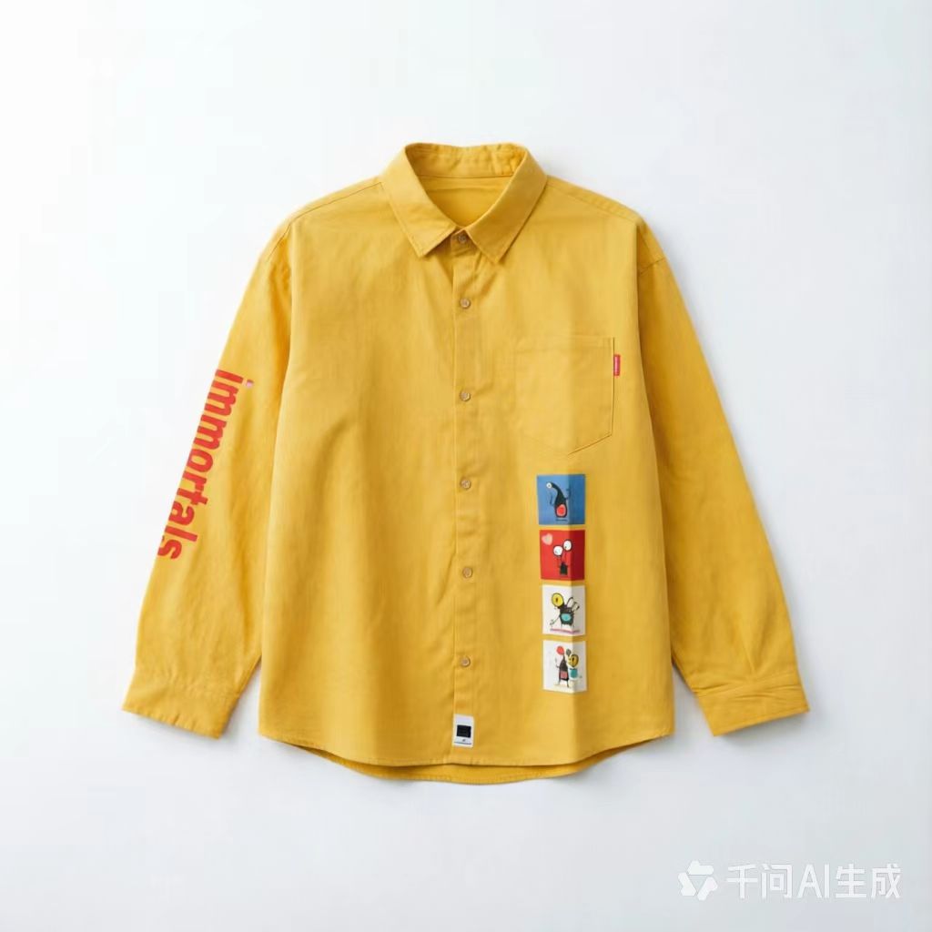 Z1281【满两件包邮】2026秋新款青少年港风个性卡通印花长袖衬衫