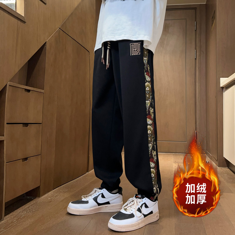 【满两件包邮】2025秋冬新款青少年港风中国风加绒休闲运动裤卫裤