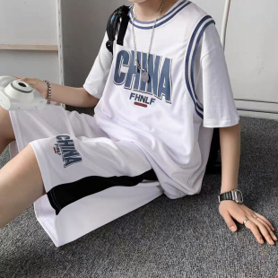 11850【满两件包邮】2025夏装新款学生港风运动套装宽松短袖短裤