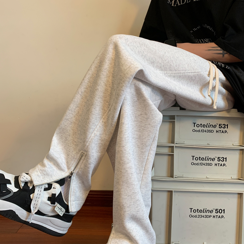 【满两件包邮】2025秋冬新款青少年港风休闲运动裤拉链直筒卫裤潮