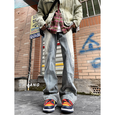 【满两件包邮】2026春季新款港风美式复古解构立体裁剪渐变牛仔裤