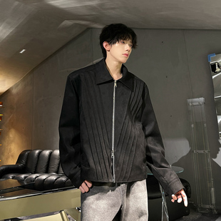 新款 2025秋季 包邮 港风垫肩小众设计夹克仿麂皮绒短外套 满两件