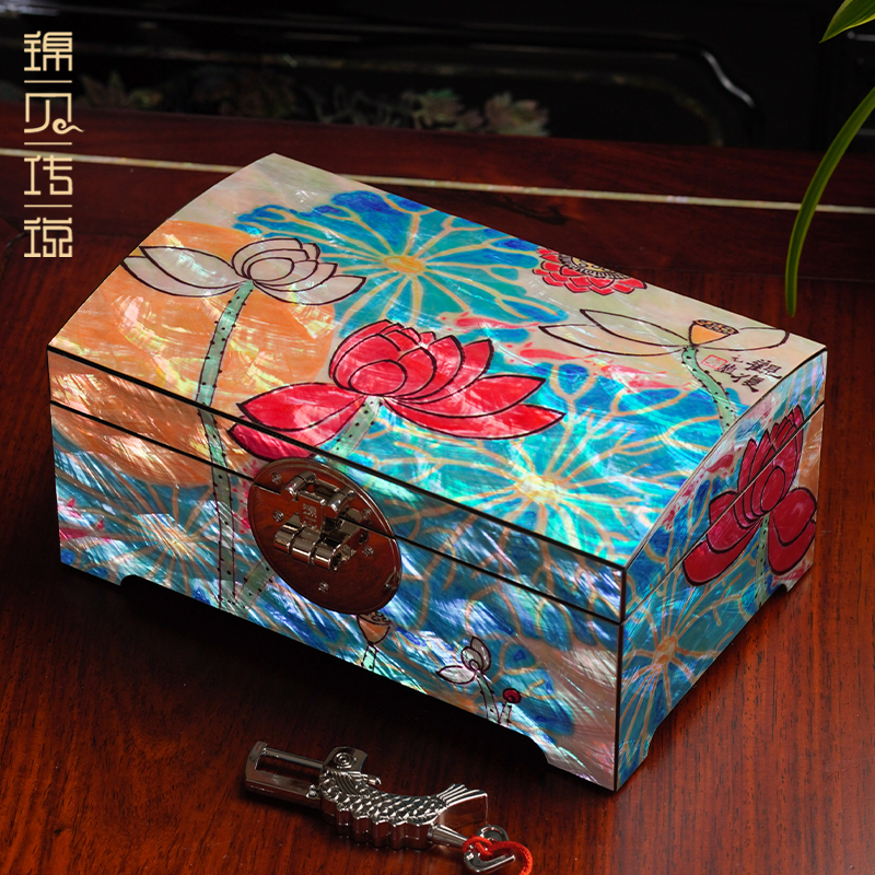 锦贝传说结婚礼物首饰盒螺钿漆器木质中国风耳环项链饰品收纳盒