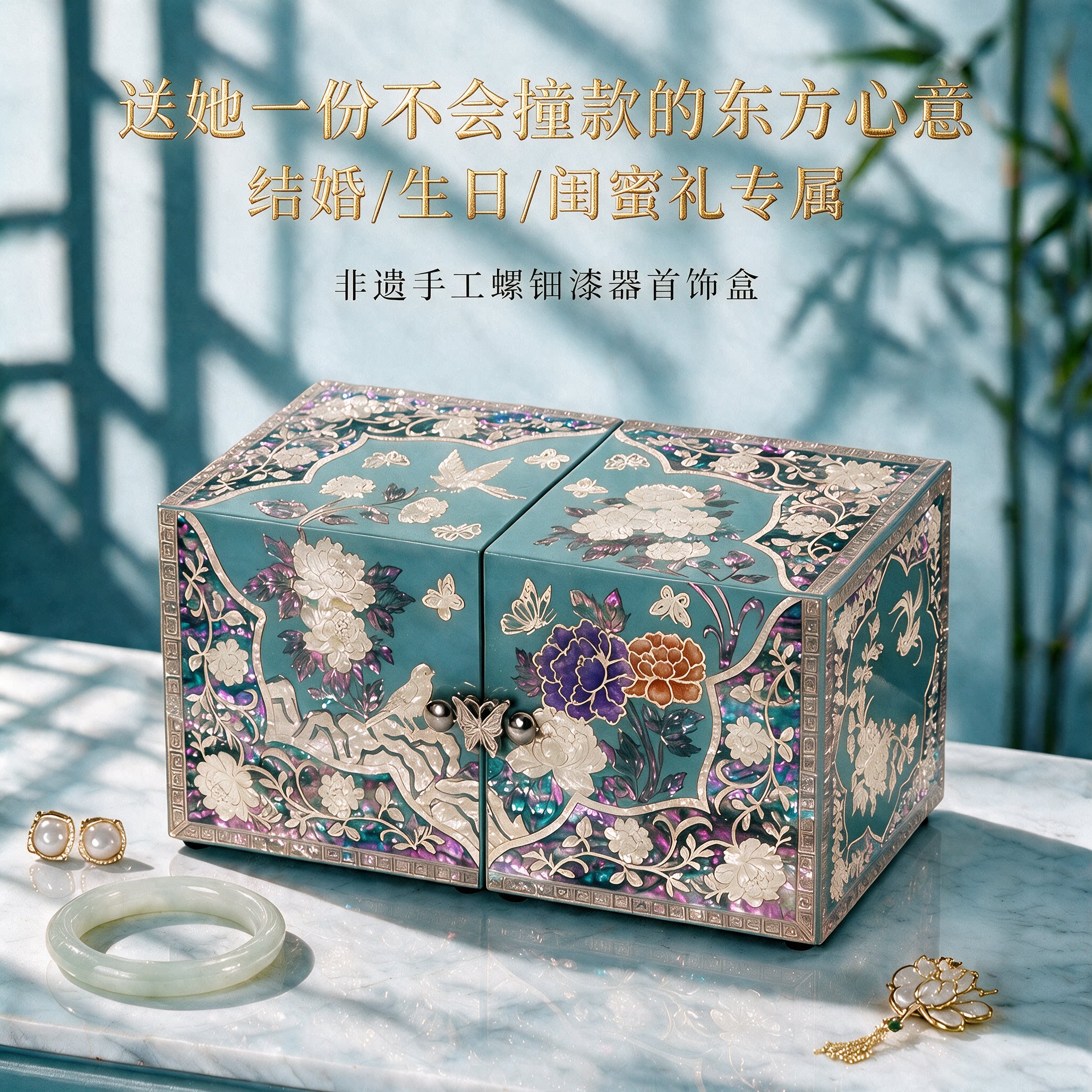 锦贝传说螺钿首饰盒非遗手工制作图片