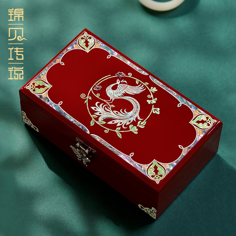 锦贝传说螺钿漆器凤衔花枝首饰盒