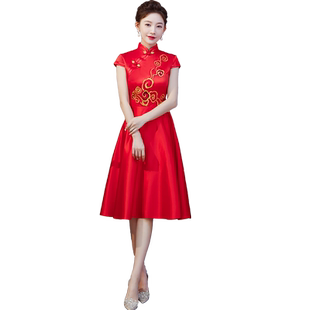 长款礼仪旗袍迎宾小姐服白色青花瓷旗袍酒店学生接待舞台走秀旗袍