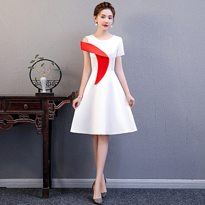 小晚礼服裙女白色礼仪服装学生颁奖演讲比赛朗诵合唱团演出服主持