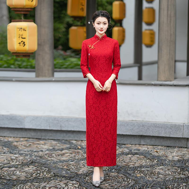 红色回娘家外嫁晚礼服苏雅琪长款
