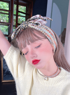 KUKKUU 原创自制格纹秋冬混色粗毛线碎花拼接日系大蝴蝶结森系宽