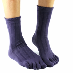 女士五指袜羊毛中筒分趾袜子素雅纯色女袜保暖吸湿花边款浪凡