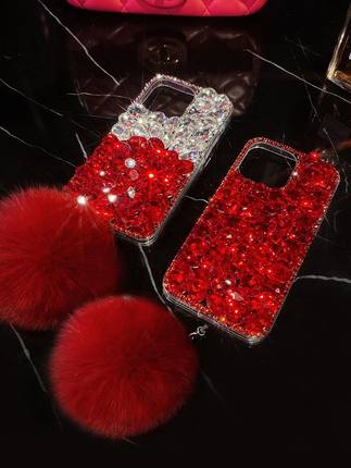 适用于小米14pro/13/12/11青春版/10手机壳K60k50k40k30红米note13/12/11T/PRO红色满钻mix4/3软壳全包防摔女