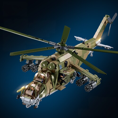 小鲁班1137MI-24S米24武装运输直升机军事模型男孩礼物拼装玩具