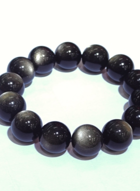 天然金曜石手串男款单圈手链女款黑曜石颗颗活猫 一线猫精品银曜