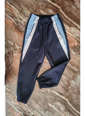 藏蓝色长白三角短天蓝三角松紧束脚口袋加绒加厚运动直筒校服裤子