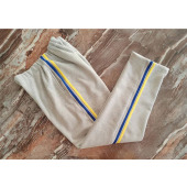 浅灰色宝蓝加黄色针织条宽松运动校服直筒裤 中小学生秋冬加绒加厚