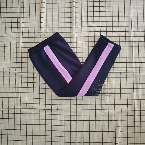 藏蓝宽香芋紫条中小学生加绒加厚春秋运动校服裤子两边口袋松紧腰