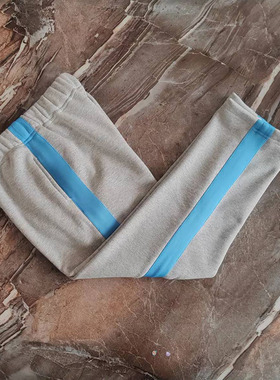 浅灰色宽湖蓝色条宽松中高腰运动校服裤中小学生秋冬加绒加厚定制