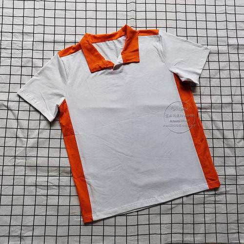 夏季薄款纯棉橙色领子白色两边橙色短袖T恤上衣纯棉校服005