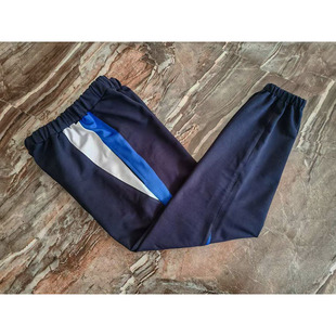 藏蓝白三角拼宝蓝三角松紧束脚中小学生直筒运动校服裤子秋冬厚