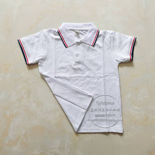 夏季薄款纯棉纯白翻领黑红条短袖T恤上衣POLO衫纯棉校服男女017