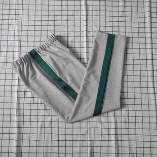 浅灰色两边反光牙子宽墨绿条宽松运动校服直筒裤中小学生秋冬款
