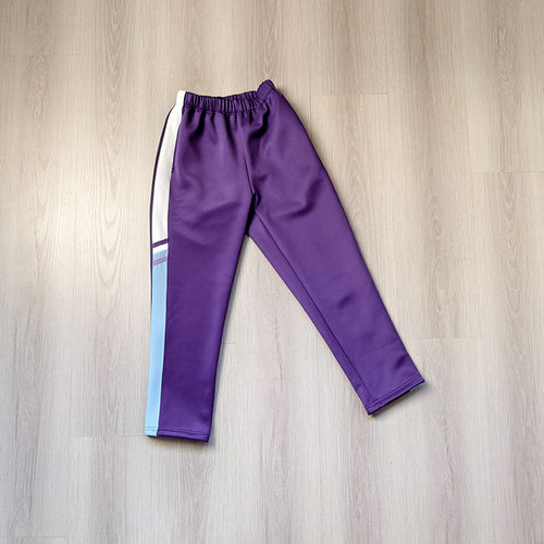 深紫色宽白条加宽天蓝拼深紫色浅紫条学生直筒运动校服裤春秋款