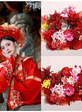 新年泉州浔埔女红色簪花分体式手工簪花仿真花汉服头饰民族风写真