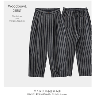 棉麻阔腿长裤 Woodbowl.2023aw 日系复古宽松条纹 Fabri Linen