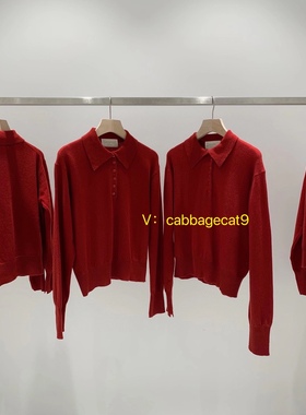 韩国代购正品Dearest半开襟polo翻领喜庆新年红色套头羊毛针织衫