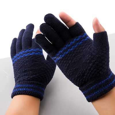 秋冬加大毛线学生办公半指手套