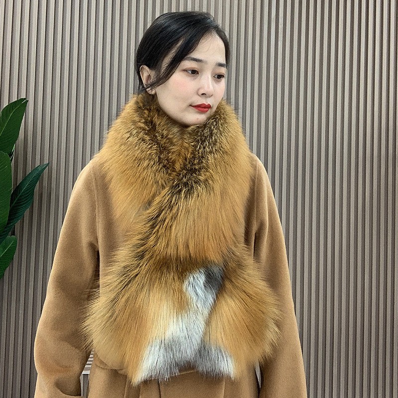 整条狐狸毛围巾女正品真皮草大围脖加厚百搭长款毛领子银狐披肩