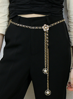 金属花朵腰链女配裙子百搭装饰连衣裙小香风大码加长链条腰带配饰