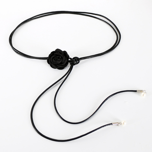 小香风山茶花朵装饰腰绳女配裙子百搭皮绳腰带毛衣连衣裙腰链皮带