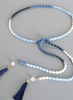 蓝色腰绳女配裙子时尚百搭流苏装饰细腰带连衣裙收腰皮带裤子配饰