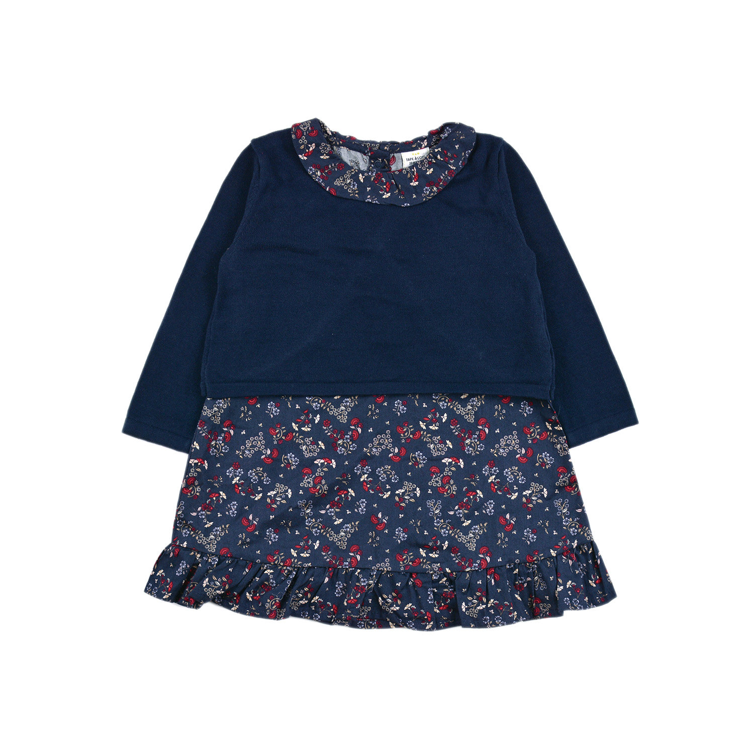 A2394碎花百搭舒适女童婴幼儿宝宝圆领长袖开衫中小童连衣裙套装