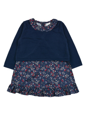 A2394碎花百搭舒适女童婴幼儿宝宝圆领长袖开衫中小童连衣裙套装