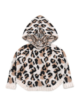 D1657 两色豹纹款尚百搭女童针织外套连帽长袖套头衫舒适休闲毛衣