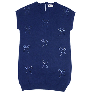 针织三色毛衣套头中大童孩子打底连衣裙 女童短袖 B334 羊毛衫