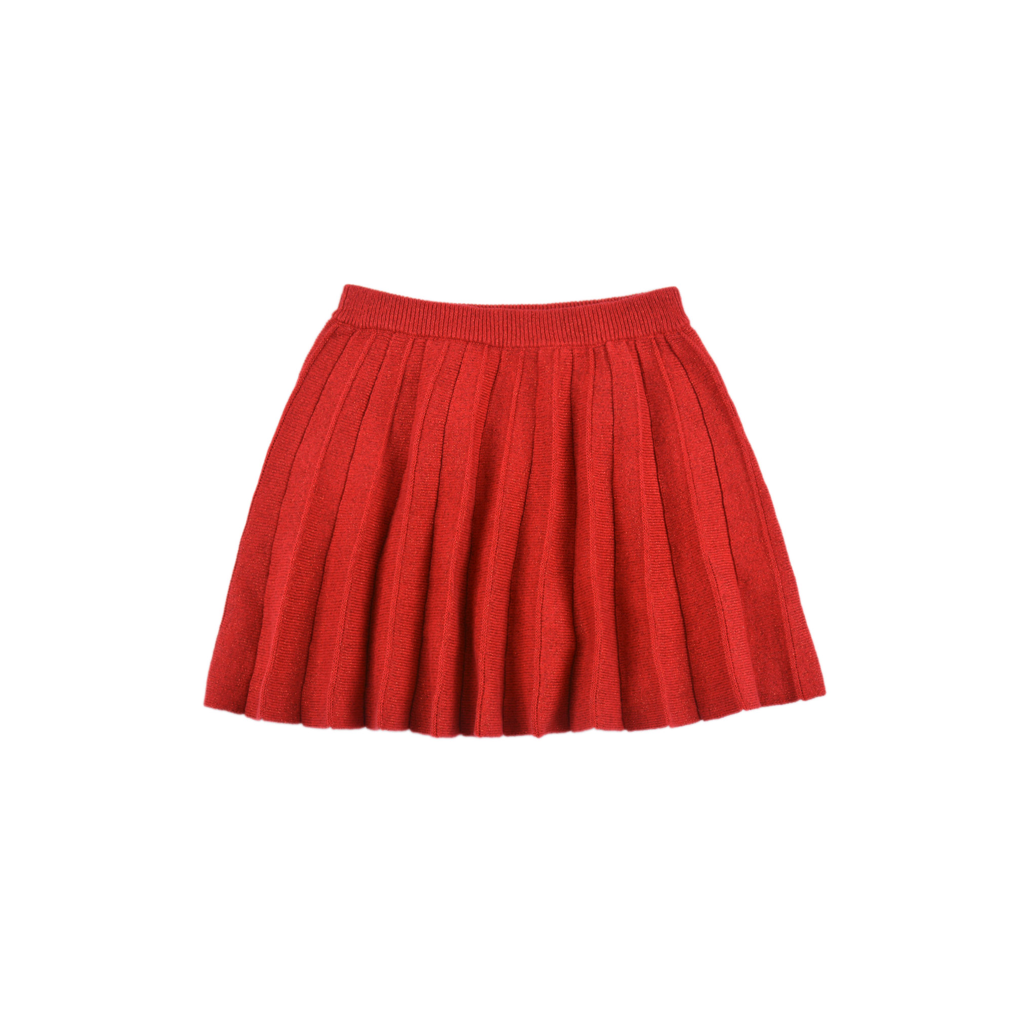 D1341 棉质女童百搭时尚百褶裙针织短裙半身裙红色裙松紧腰