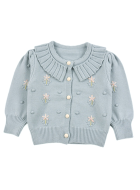 ZK11455 女童精美柔软舒适百搭针织衫毛衣圆领长袖单排扣开衫小童