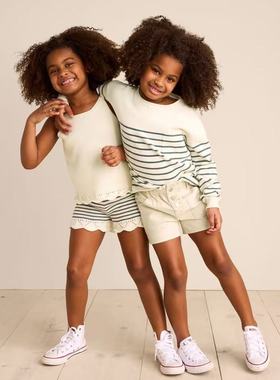 D1428 有机棉女童舒适百搭针织裤松紧腰短裤三分裤透气大中小童